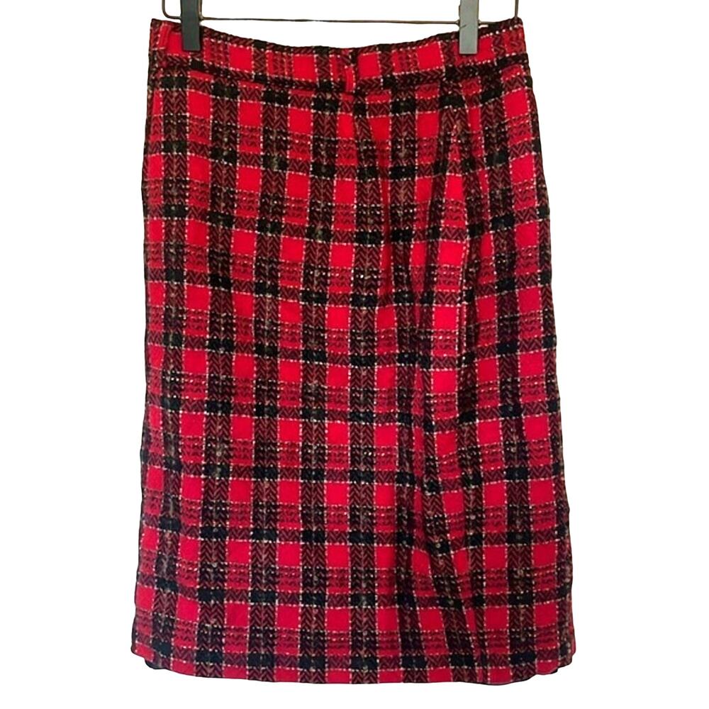 Vintage Wool Tartan Plaid Pencil Skirt Womens Size 4 Christmas Holiday Preppy
